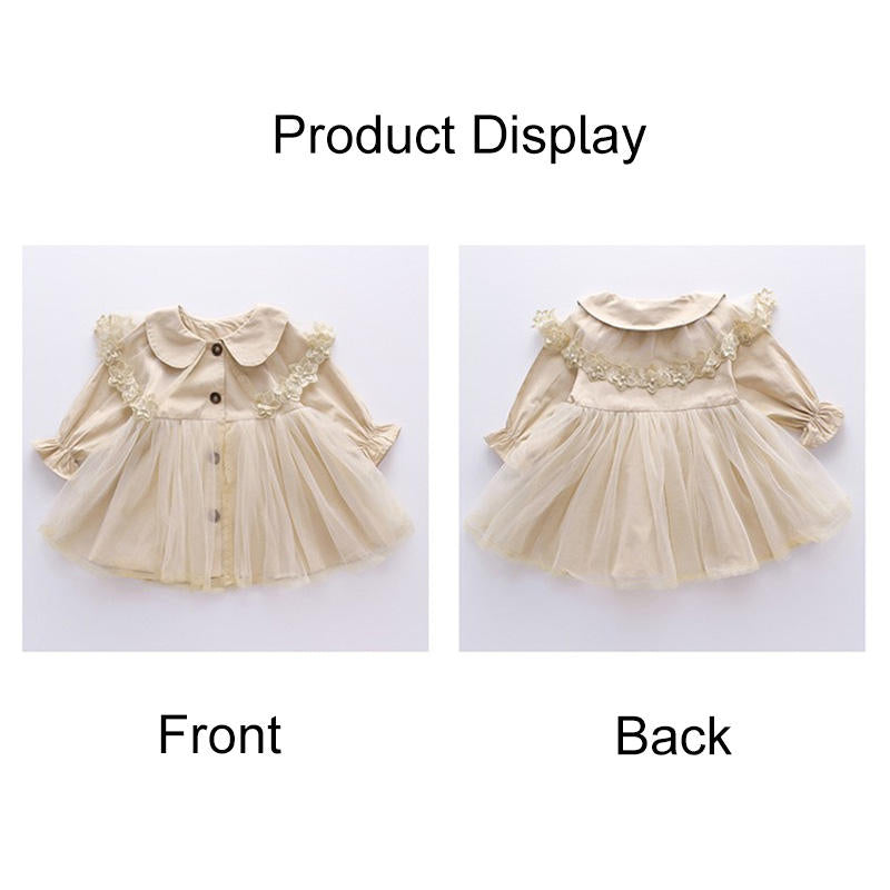 Girls Mesh Dress Spring and Autumn Doll Neck Mid length Trench Coat