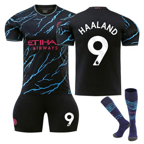 Manchester City Second Away EPL Jersey HAALAND #9 Soccer Jersey Kids Adult 3Pcs Jersey Kits