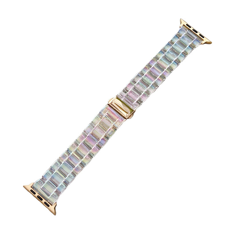 Colorful Acrylic Watch Band Lightweight Metal Buckle for Apple Watch-Gold