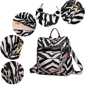 Fashion Backpack Multipurpose Print Leather Travel Shoulder Bag-Black Zebra