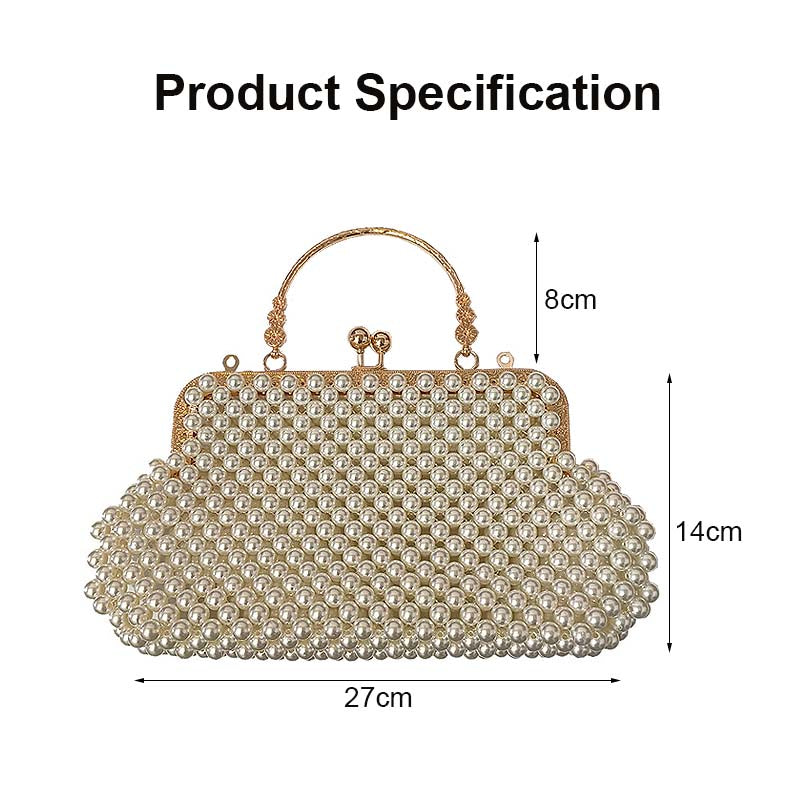 Women Pearl Clutch Bag Evening Bag with Chain Beaded Handbag for Party Prom Wedding