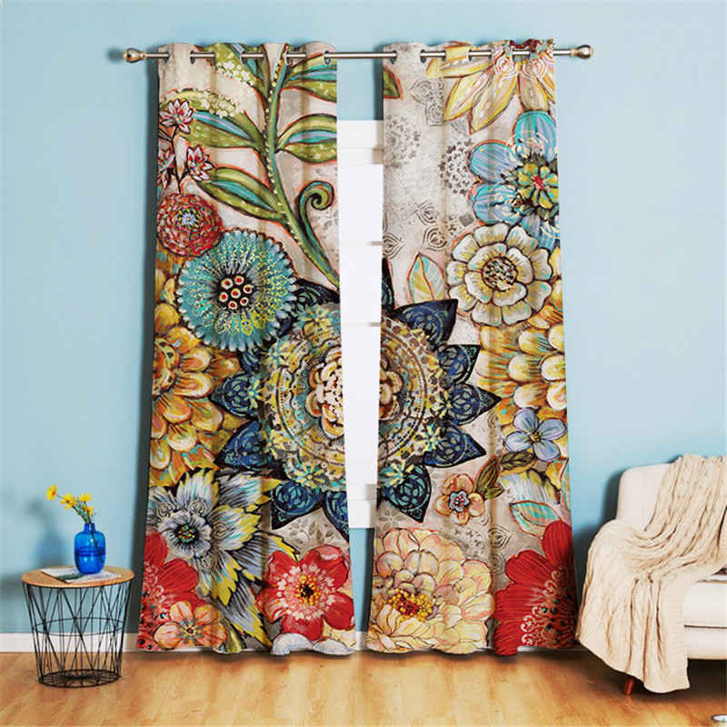 2 Panels Floral Vintage Blackout Curtains with Grommet for Living Dining Room