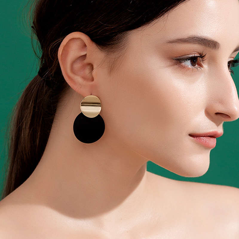 Fashion Matte Paint Double Discs Drop Statement Earrings