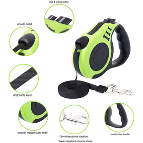 Retractable Dog Leash Lightweight Portative with Folding Bowl Dispenser Waste Bag-Green