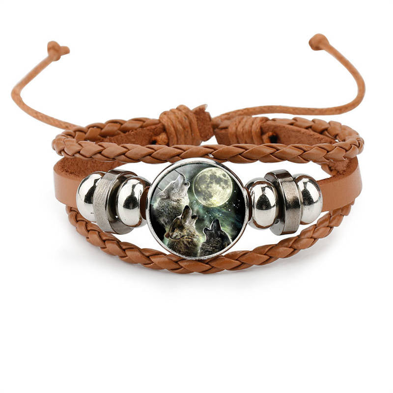 Adjustable Wolf Braided Leather Bracelet The Pretty Gifts for Women-Brown