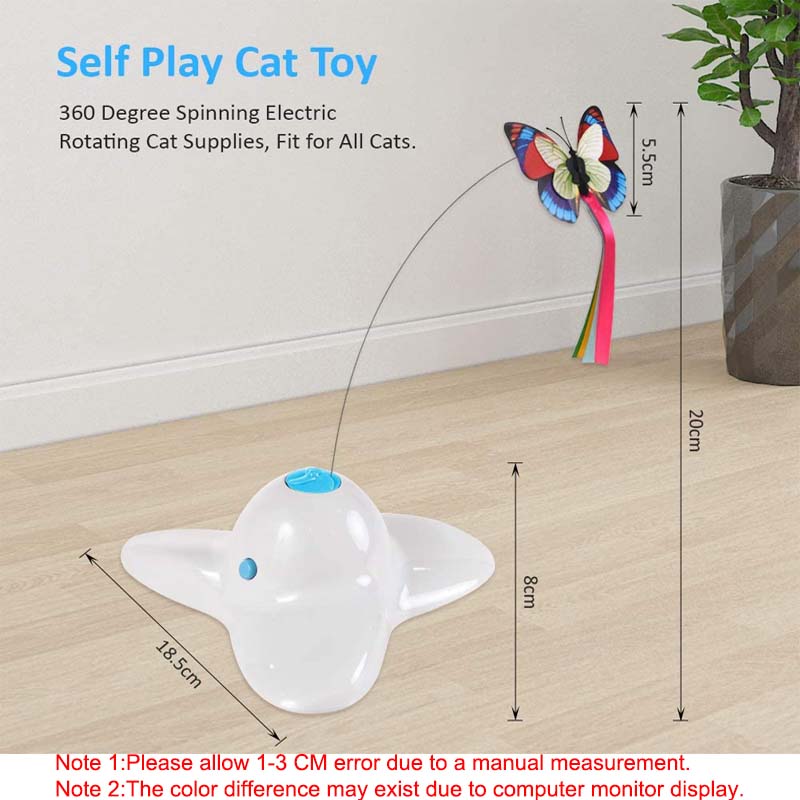 Cat Toy Butterfly Electric Flutter Rotating Kitten Toys with Replacement Butterfly-White