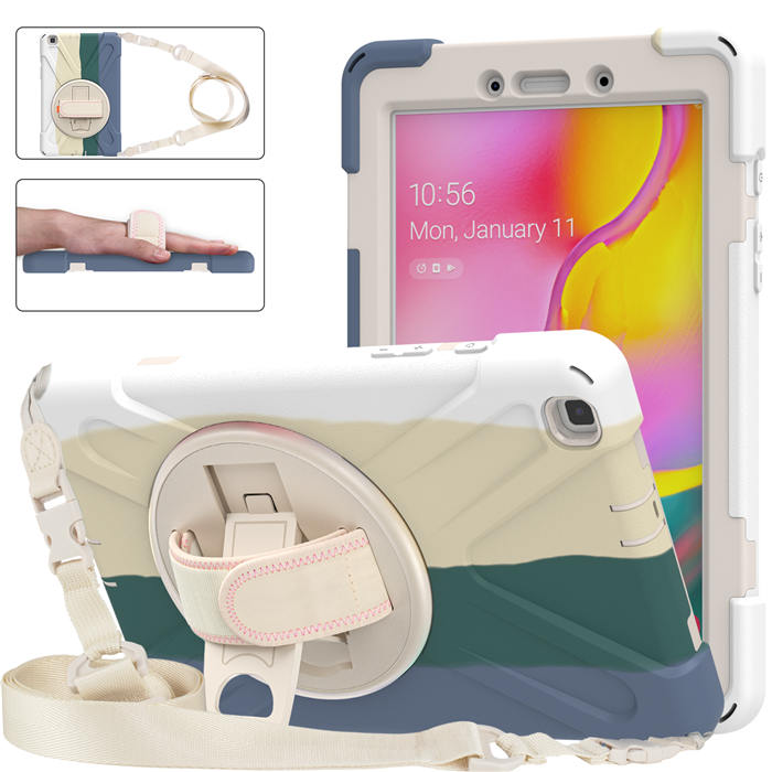 Samsung Tablet Case With Pencil Stand+Rotating Stand+Shoulder Strap For Tab A 8 T290/T295-Green