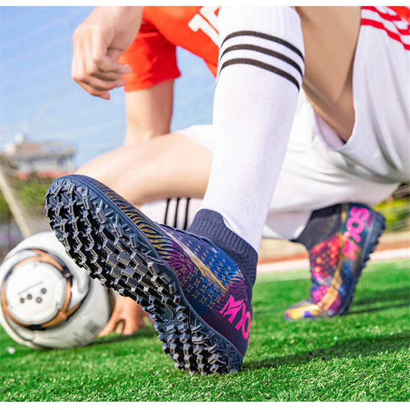 Hightop Soccer Boots Spikes Shoes Unisex Outdoor Indoor Sneaker-2Black