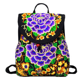 Vintage Embroidered Women Backpack Ethnic Travel Handbag-Purple Flower