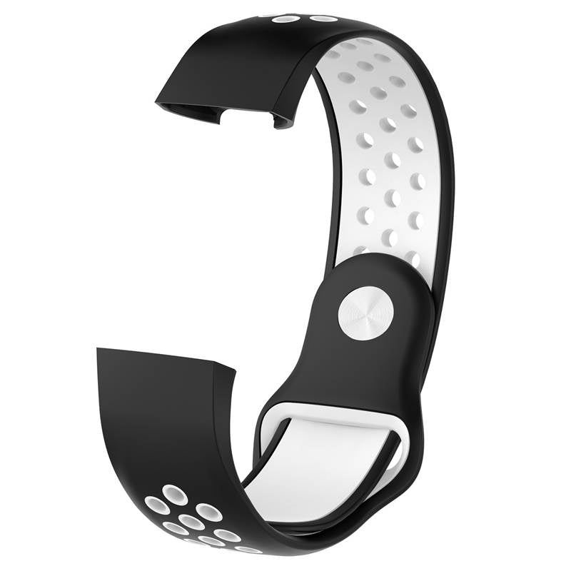 Double Color Porous Breathable Watch Band Silicone Wristband For Fitbit Charge 3 Sport Smartwatch -Black White