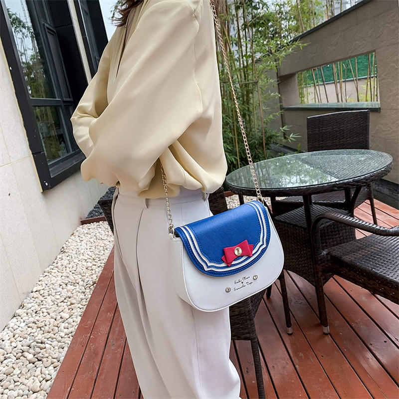Fashion Kawaii Anime Sailor Moon Cosplay Purse Bow Chain Crossbody Bag-DarkBlue