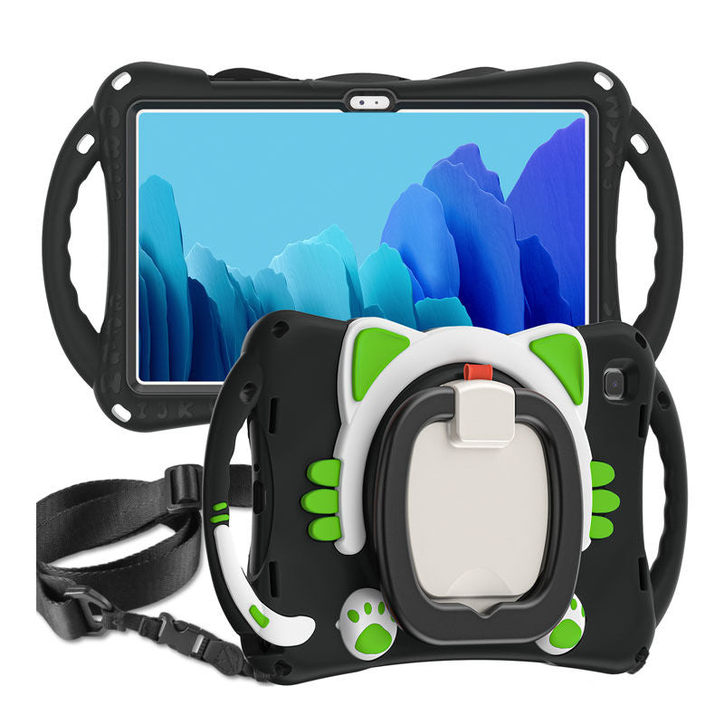 CatB Samsung Tablt Case for Tab A7 10.4  T500/T505/T507/T505N Shockproof Shoulder Strap Handle Stand-Black Green