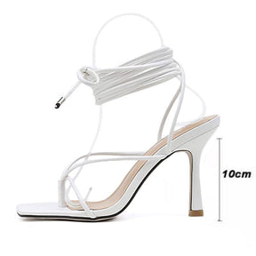 Womens Stiletto High Heels Thong Sandal Strappy Open Toe Heeled Shoes-White