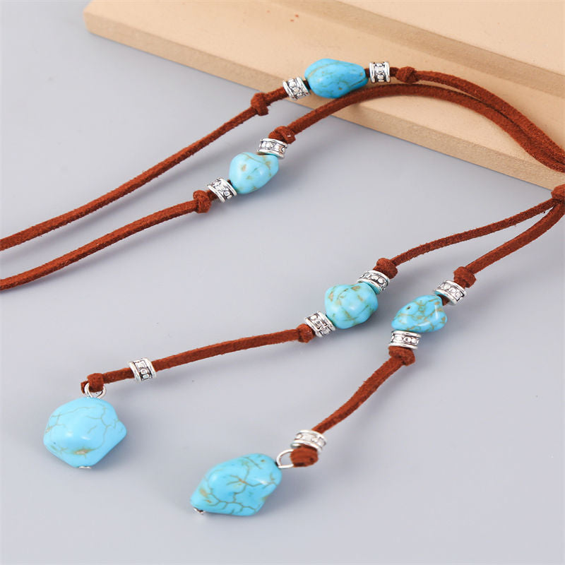 Turquoise Pendant Suede Necklace for Women-5