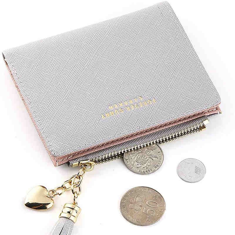 Women Small Wallet RFID Bifold Compact Wallet-Grey