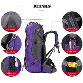 60L Waterproof Lightweight Hiking Backpack with Rain Cover for Climbing Camping-Green