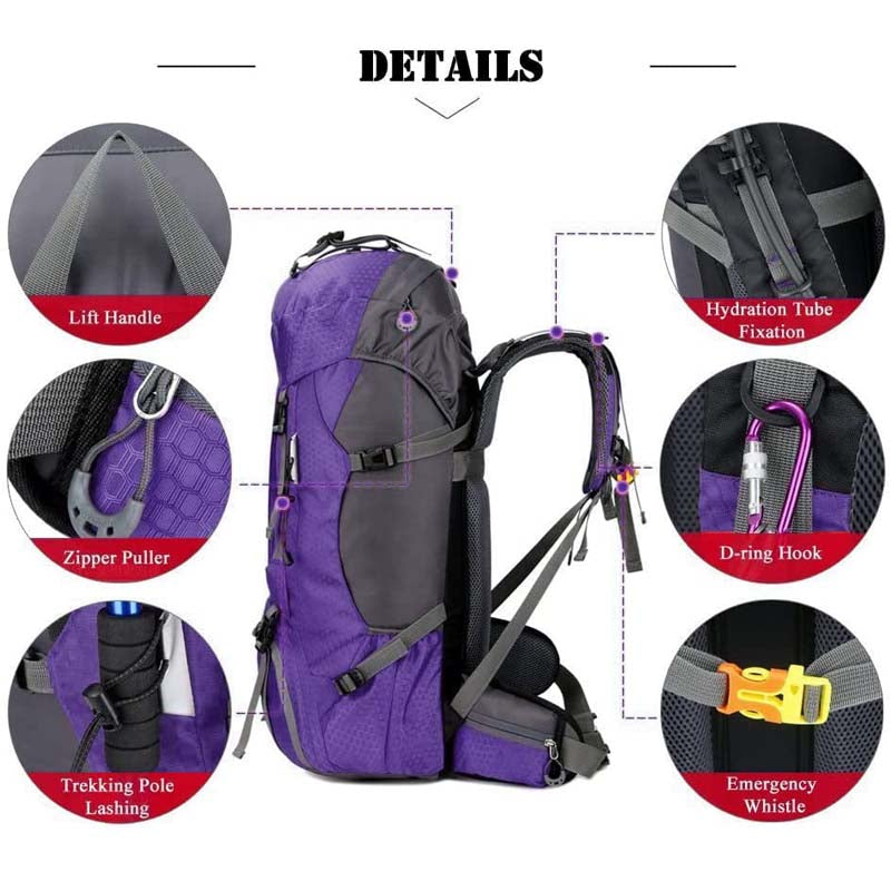 60L Waterproof Lightweight Hiking Backpack with Rain Cover for Climbing Camping-Green