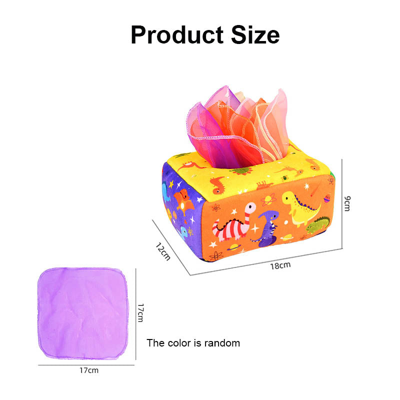 Baby Tissue Box Toy Crinkle Paper Sensory Silk Scarves Toys for 0-3 Year Old Kids-DinosaurA