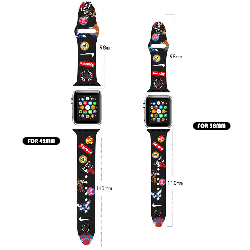 Soft Silicone Watch Bands Pattern Printed Band for iWatch Series6/5/4/3/2/1/SE-NBABlack