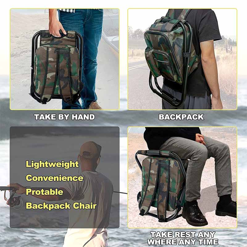 Multifunctional Backpack Folding Chair Outdoor Gear Camping Stool-Army Green