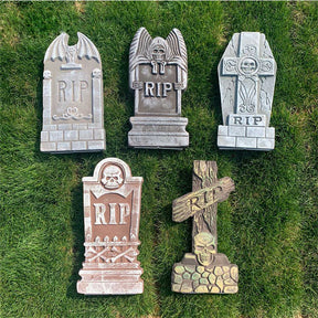 5 Pcs Halloween RIP Graveyard Tombstones with 12 Metal Stakes for Outdoor Yard Decor