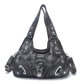 Womens Fashion Hobo Handbag Large Capacity Shoulder Bags-BlackGrey