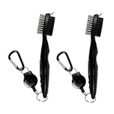 2Pcs Golf Club Brush Groove Cleaner with Retractable Zip-line Carabiner-Black