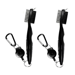 2Pcs Golf Club Brush Groove Cleaner with Retractable Zip-line Carabiner-Black
