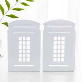 1 Pair Heavy Metal Telephone Booth Bookshelf Non Skid Sturdy Decorative Gift for Office Library-White