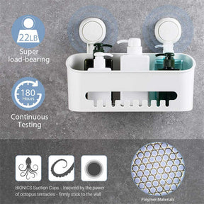 Vacuum Shower Caddy Suction Cup Shelf Shower Basket Storage for Shampoo -White