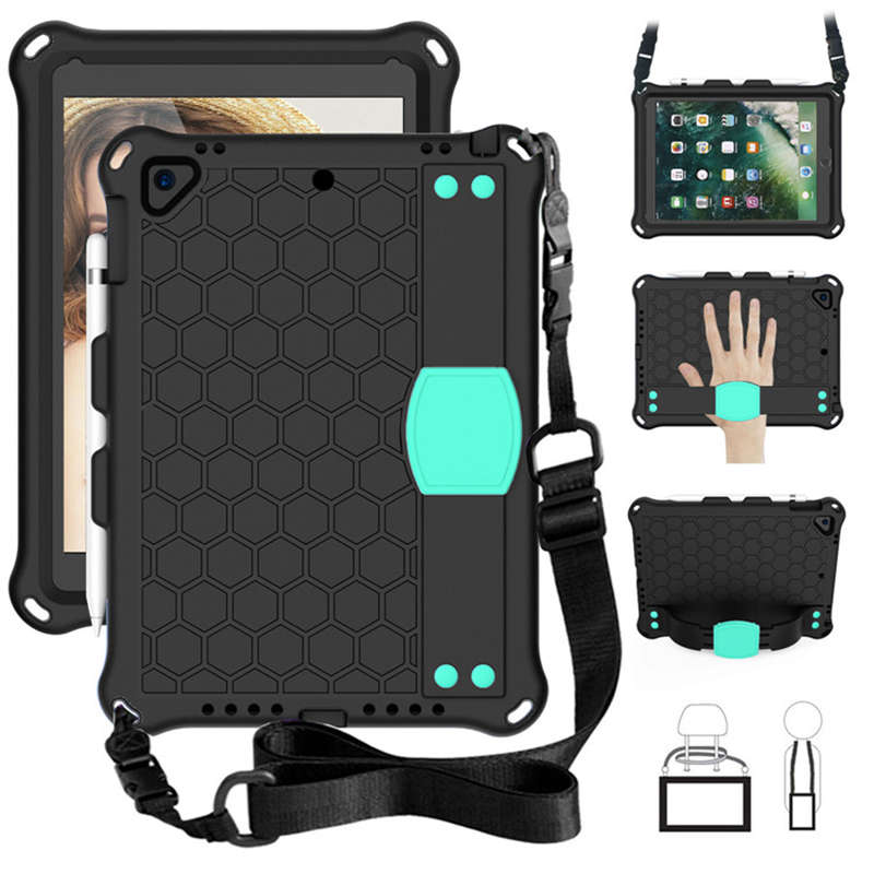 Hive iPad Case For iPad 5/6/Pro 9.7/iPad9.7 Durable Stand Cover With Shoulder Strap-BlackAqua