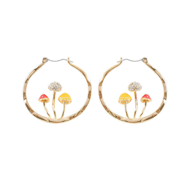 Cute Mushroom Earrings Chunky Gold Hoop Jewellery