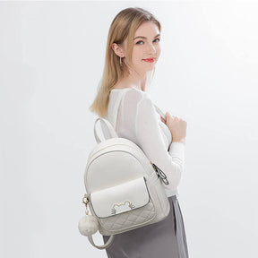 Mini Backpack for Women Cute Leather Small Bookbag with Cat Shaped Lock-White