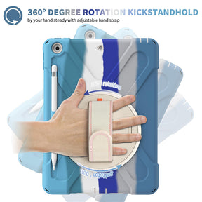 iPad Case With Pencil Stand+Rotating Stand+Shoulder Strap For iPad10.2 Inch 2020/2019-Blue