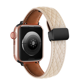 Vintage Leather Band Folding Buckle Replacement Strap for Apple Watch-Apricot