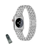 QZ Stainless Steel Bling Watch Band Metal Bracelet Adjustable Wristbands for Apple IWatch Series SE/1/2/3/4/5/6 For Women-Silver