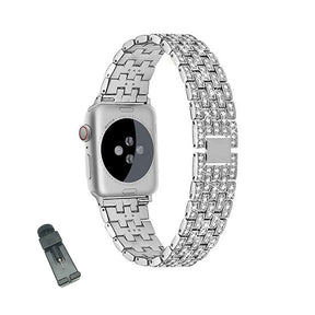 QZ Stainless Steel Bling Watch Band Metal Bracelet Adjustable Wristbands for Apple IWatch Series SE/1/2/3/4/5/6 For Women-Silver