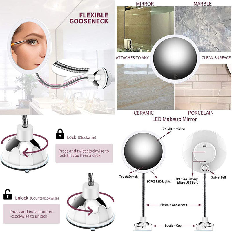 Home & LivingGooseneck Makeup Mirror with LED Lighted 10X Magnifying