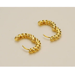 14K Gold Plated Twisted Mini Huggie Hoop Earrings for Women and Girl