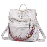 Fashion Backpack Multipurpose Print Leather Travel Shoulder Bag-White Marble