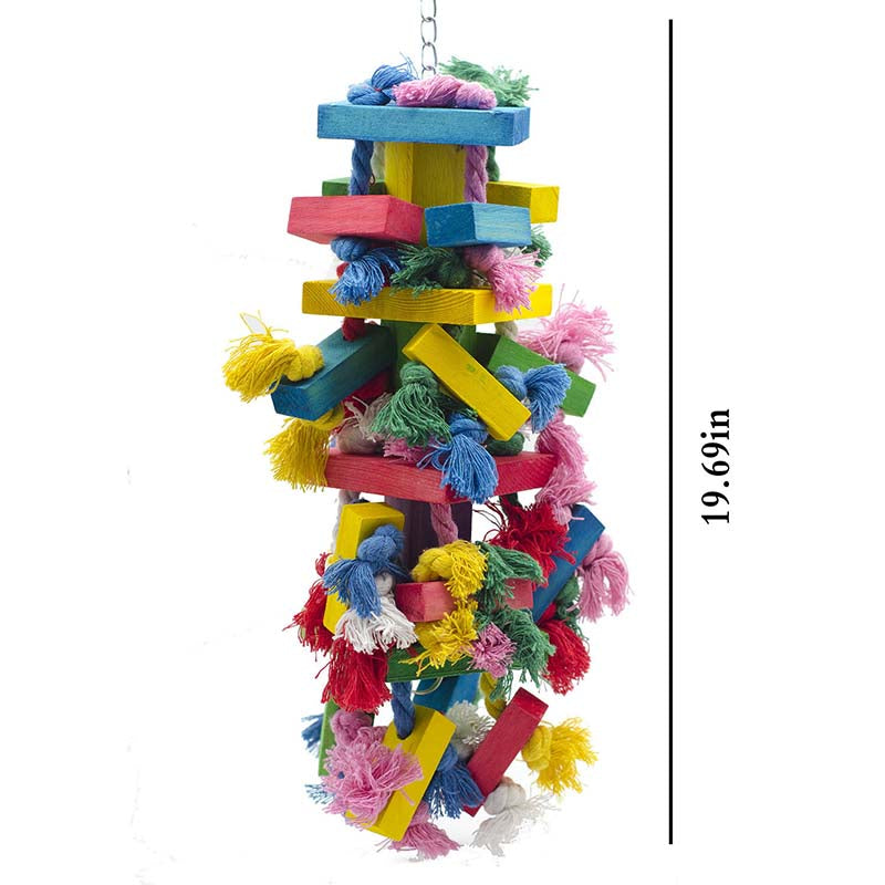 Multicolor Natural Wooden Parrot Chew Toy-Cotton Rope