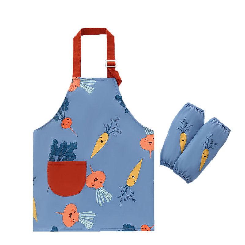 Kids Cartoon Animal Pattern Painting Waterproof Apron Set-Carrot