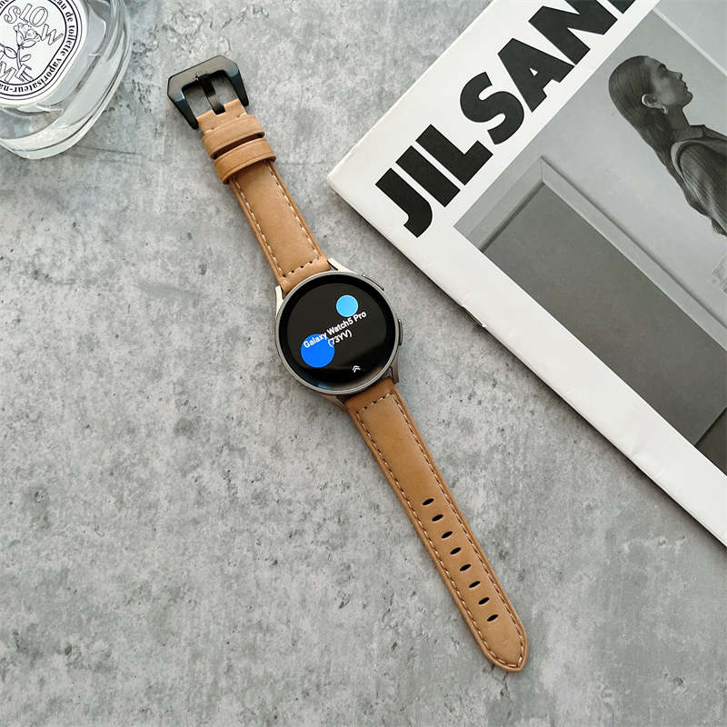 20mm Nubuck Leather Samsung Watch Strap 20mm for Galaxy Watch 4/5-Khaki