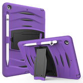 Shock Wave Kickstand Case Anti-Fall Protection With Pencil Holder+Cap For New iPad 7 10.2inch(2019)-Purple