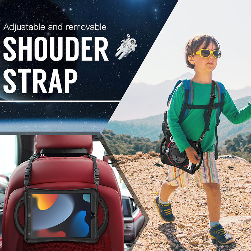 iPad Case Rugged Case with Handle Stand Shoulder Strap for iPad 10.2 Inch 2019/2020/2021-Black