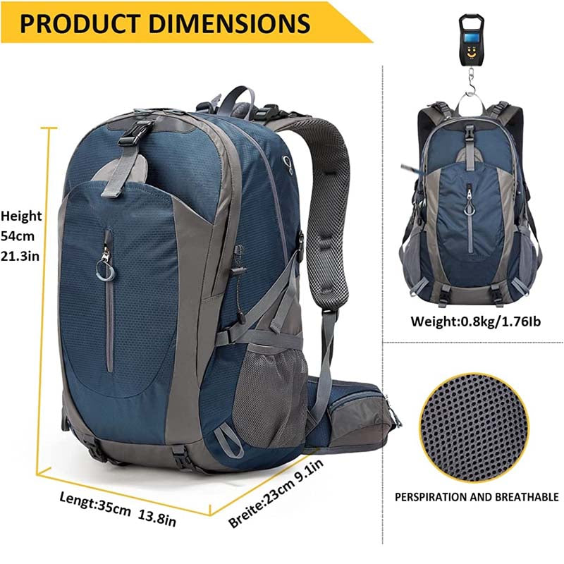 Hiking Backpack 40L Waterproof Lightweight Daypack with Rain Cover-Navy Blue