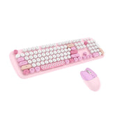 Wireless Keyboard and Mouse Combo Cute Cat Colorful Round Keys for Computer-Pink