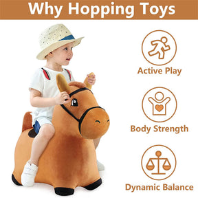 Kids Plush Ride Bouncing Toys Inflatable Hopping Animal with Pump-Horse