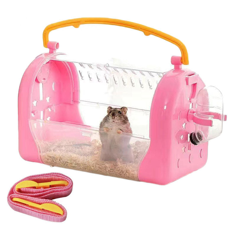 Portable Carrier Hamster Case Cage with Strap and Water Bottle-BeltPink