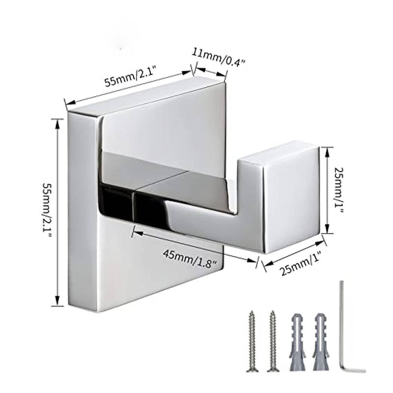 2 Pack Bathroom Hooks 304 Stainless Steel Square Wall Hooks-Mirror